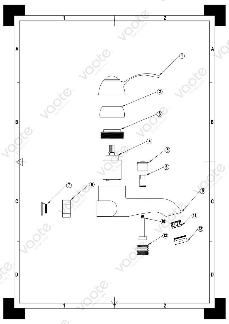 VT11301 faucet brass body ceramic cartridge sanitary ware single lever bathroom shower mixer taps bath mixer structure