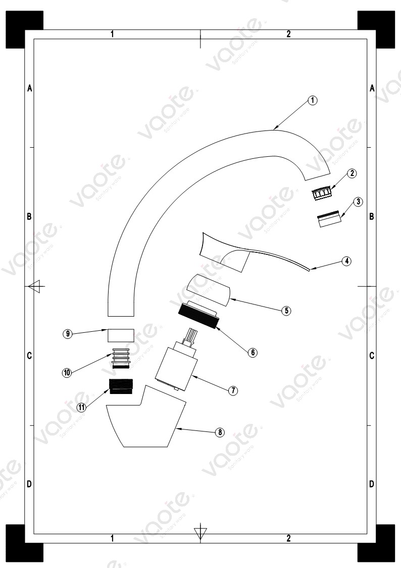 Vaote VT11406 sanitary ware single lever deck mounted brass material high quality sink mixer faucet structure