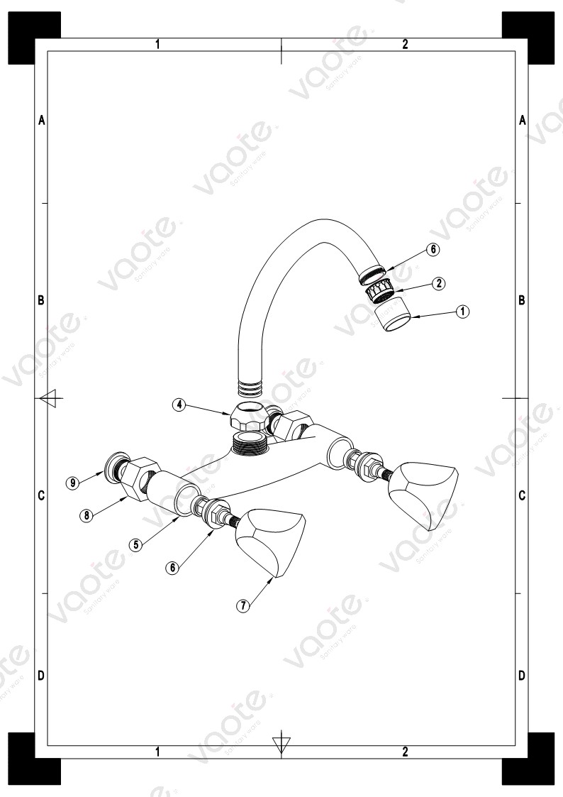 the structure of wall mounted kitchen mixer faucet