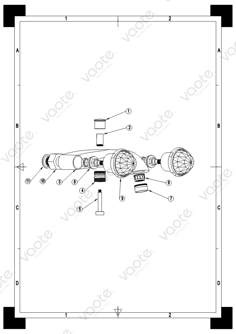 the structure of double handle wall mounted shower head mixer faucet