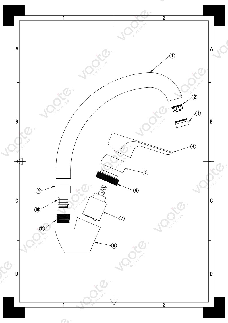 VT17306 Vaote sanitary ware single lever deck mounted brass material high quality sink mixer faucet structure