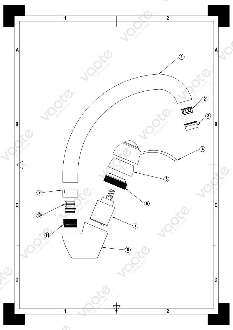 Vaote VT11306 sanitary ware single lever deck mounted brass material high quality sink mixer faucet structure