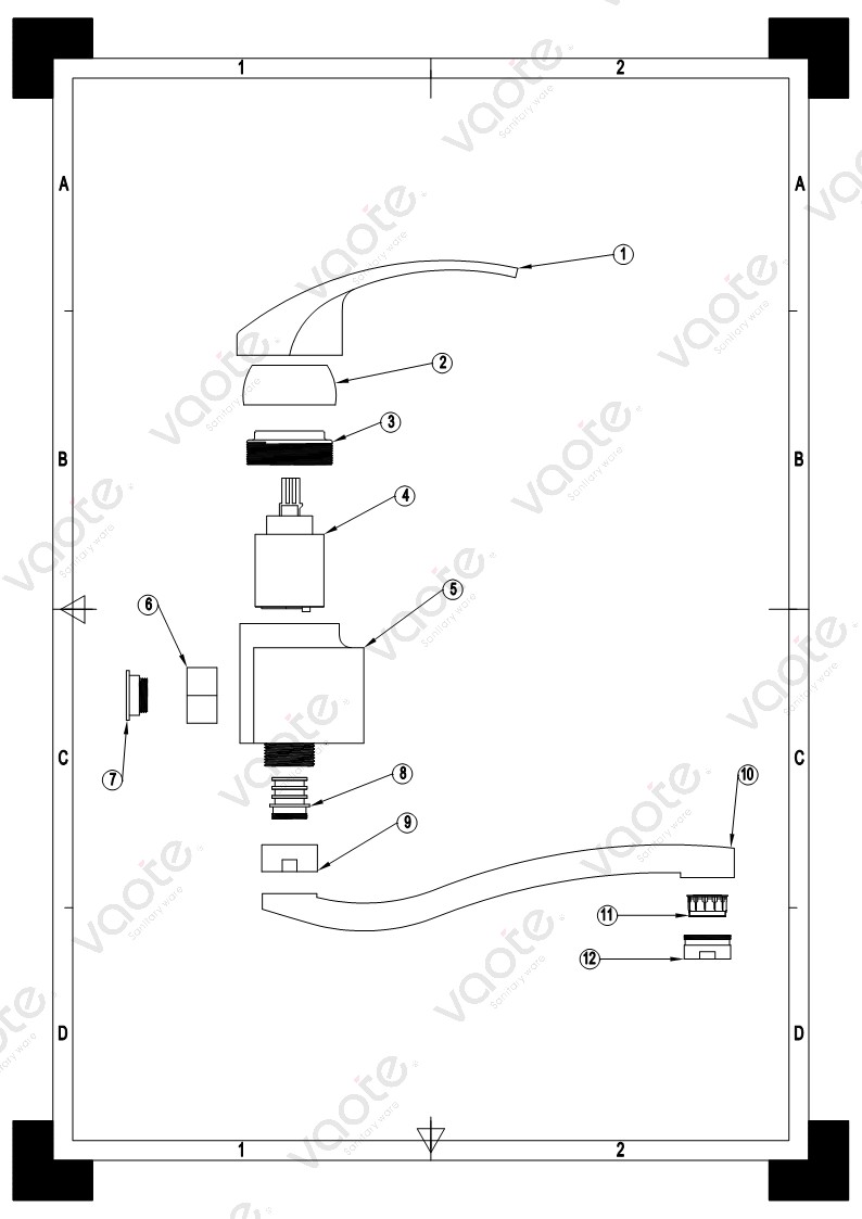 Vaote single lever wall mounted brass material building material kitchen faucet mixer structure