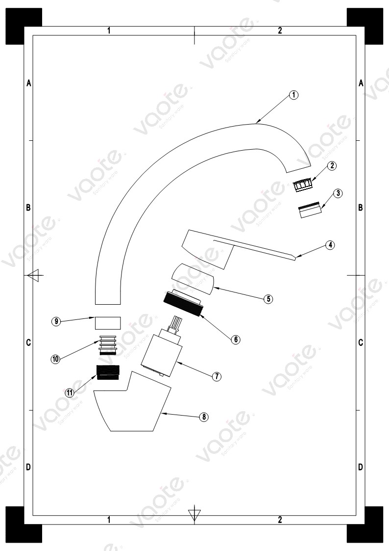 Vaote VT15306 sanitary ware single lever deck mounted brass material high quality sink mixer faucet