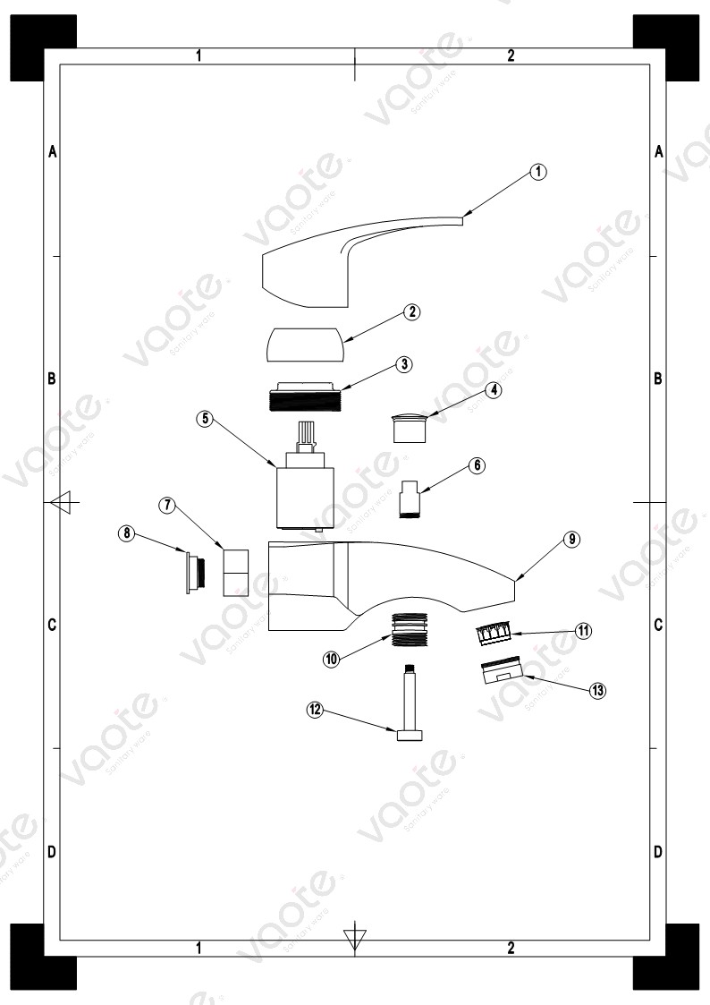 VT12401 single lever bathroom faucet brass body bath mixer structure