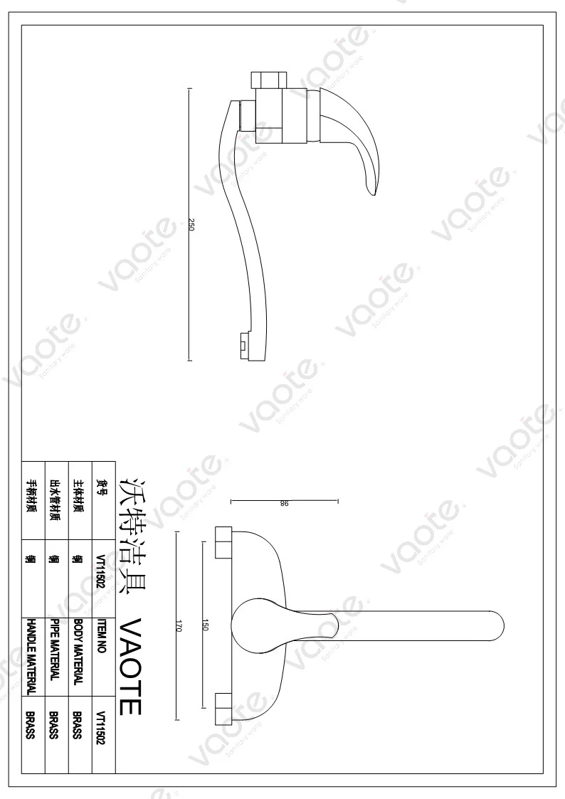 VT11502 Vaote modern kitchen taps kitchen faucet mixer wall mounted building material structure