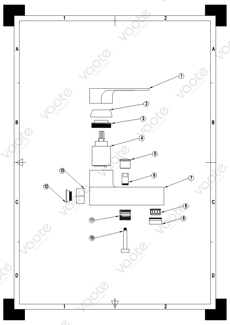 VT14501 single lever bathroom ceramic cartridge faucet brass body bath mixer shower head mixer structure