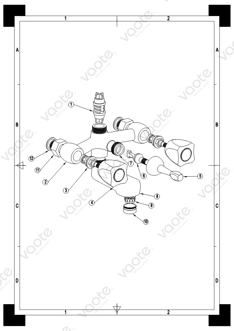 the structure of double handle bathroom faucet