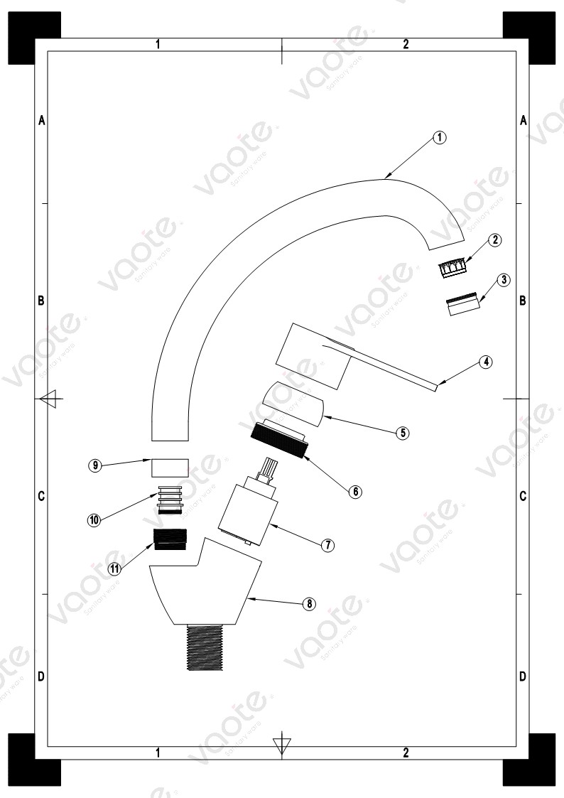 Vaote VT11906 sanitary ware brass material single lever high quality deck mounted sink mixer faucet structure