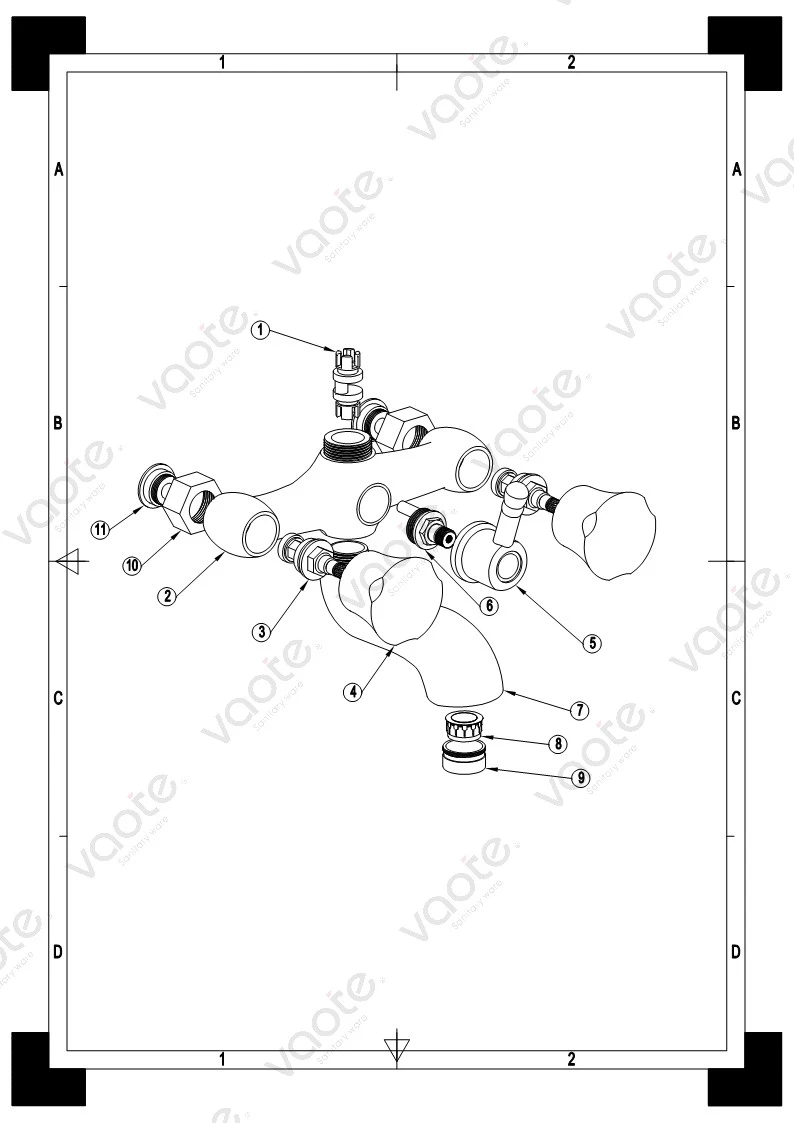 the structure of brass material double handle faucet