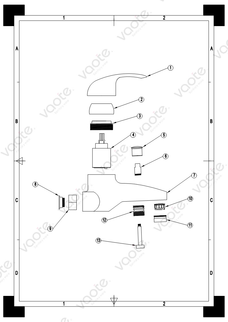 VT12501 single lever bathroom ceramic cartridge faucet brass body bath mixer structure