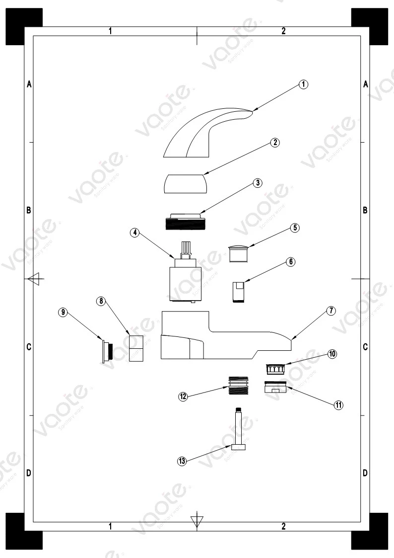 VT11501 sanitary ware single lever brass body ceramic cartridge bathroom shower head mixer faucet bath mixer structure