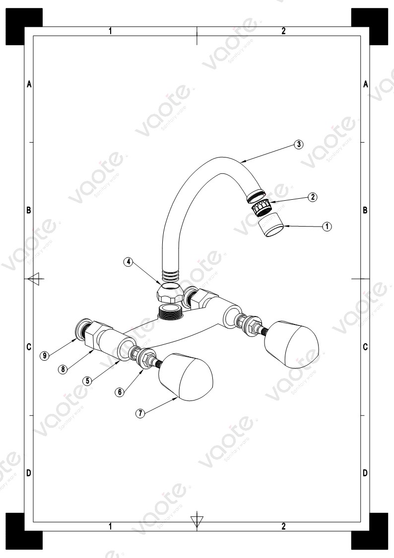 the structure of double handle brass body kitchen mixer
