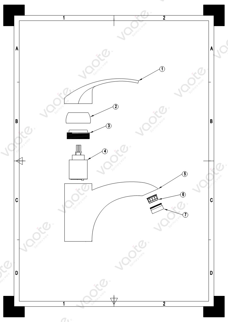 Vaote single lever brass material deck mounted basin mixer high quality faucet wash basin tap structure