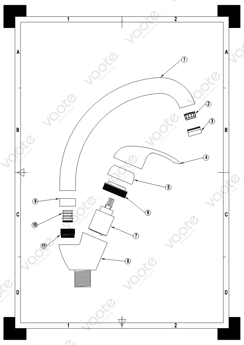 VT12506 Vaote sanitary ware brass material single lever deck mounted high quality sink mixer faucet structure