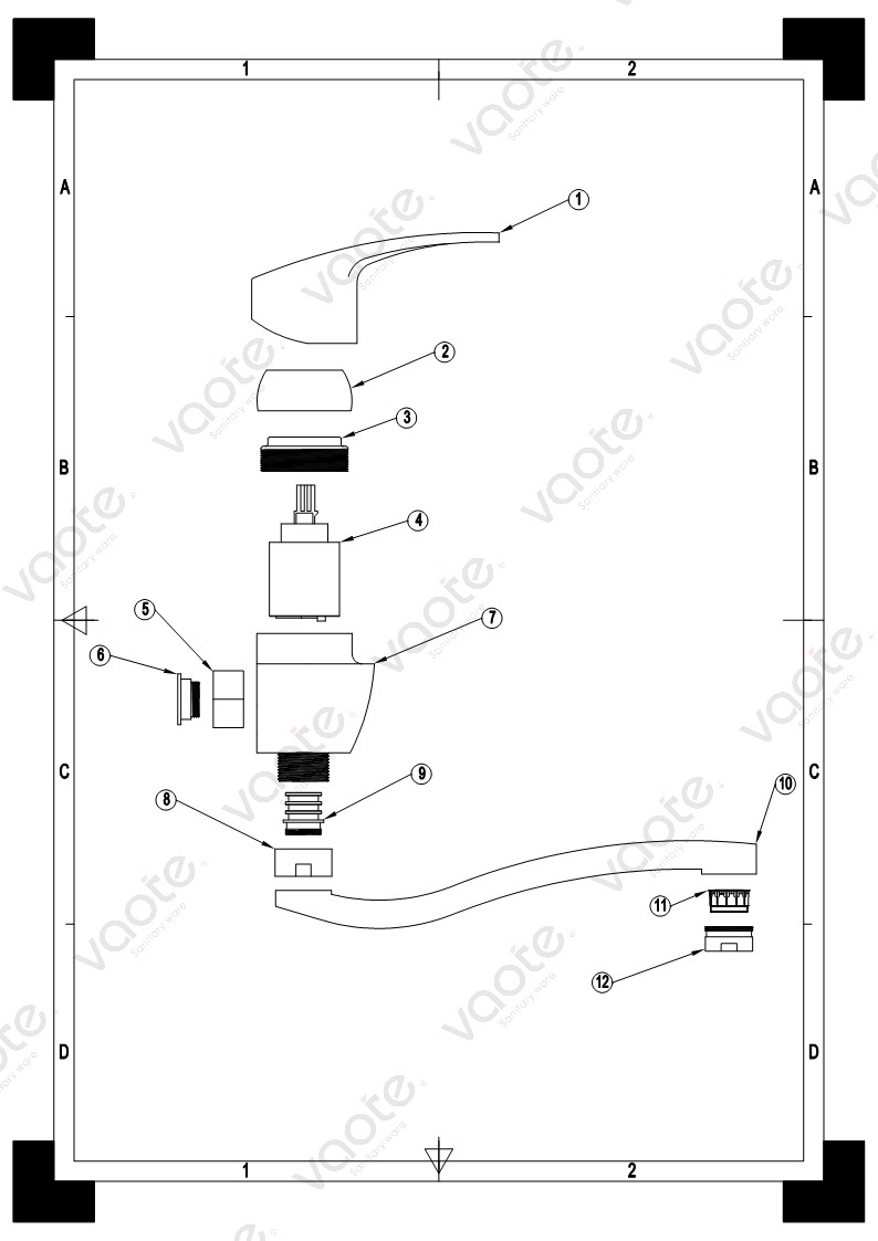 VT12402 kitchen faucet wall mounted mixer brass material Vaote modern kitchen taps building material structure