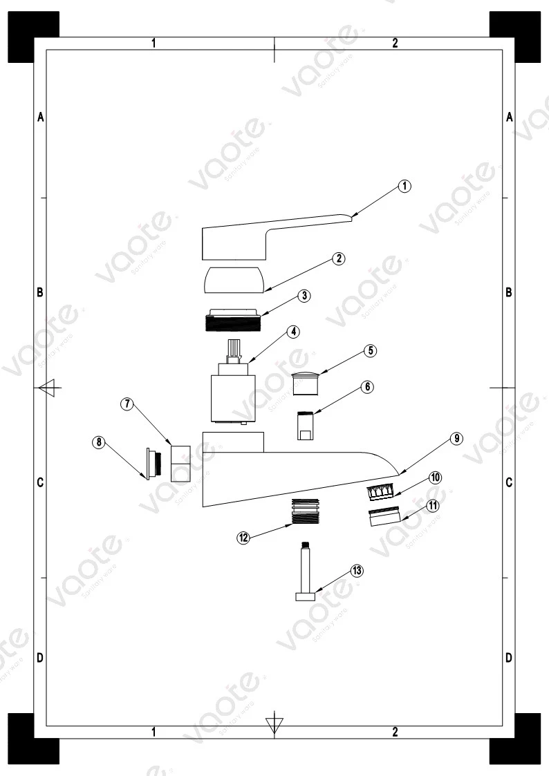 VT11701 sanitary ware single lever brass body ceramic cartridge bathroom shower head mixer faucet bath mixer structure