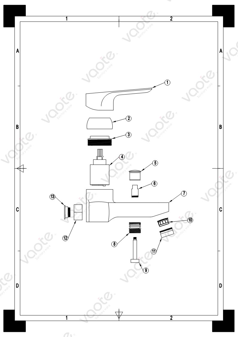 VT17301 bath mixer single lever bathroom faucet sanitary ware ceramic cartridge brass body shower head mixer structure