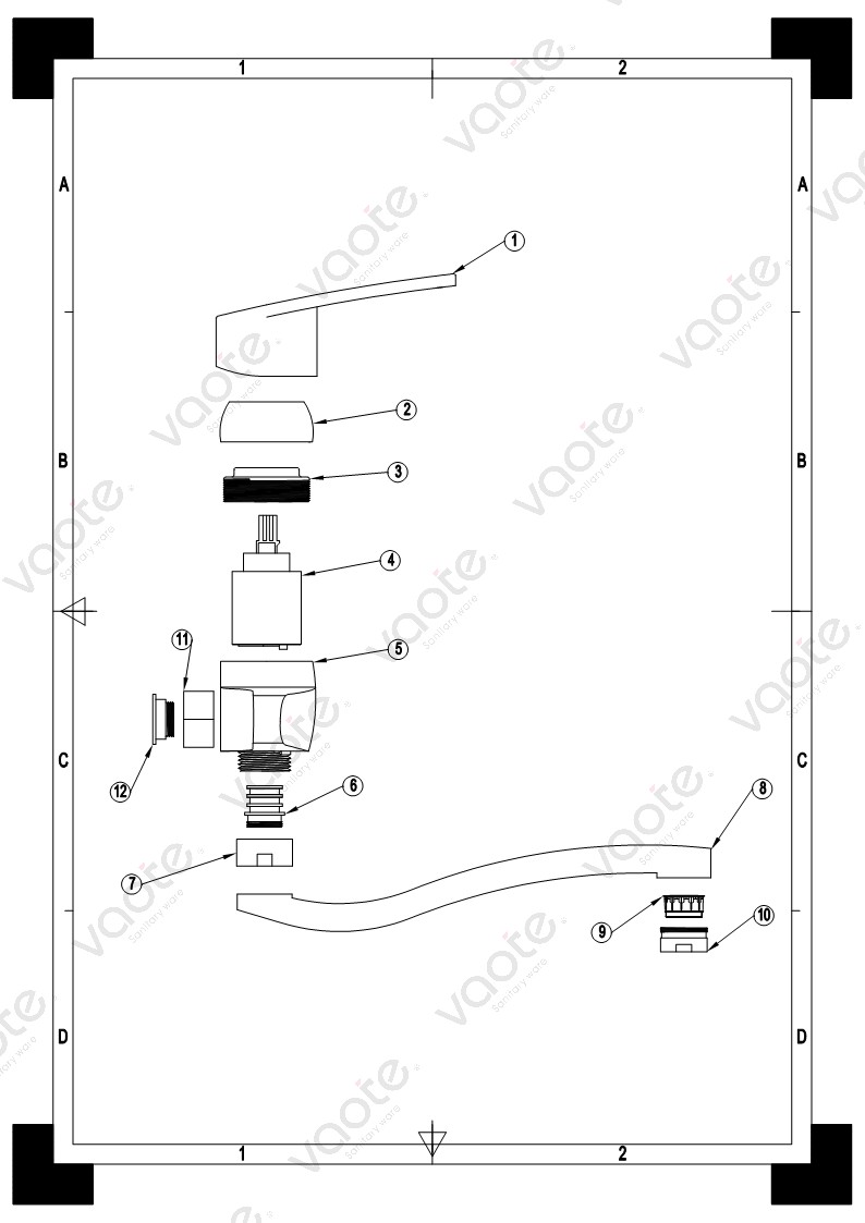 VT15102 wall mounted kitchen faucet brass material Vaote mixer sanitary ware fitting structure