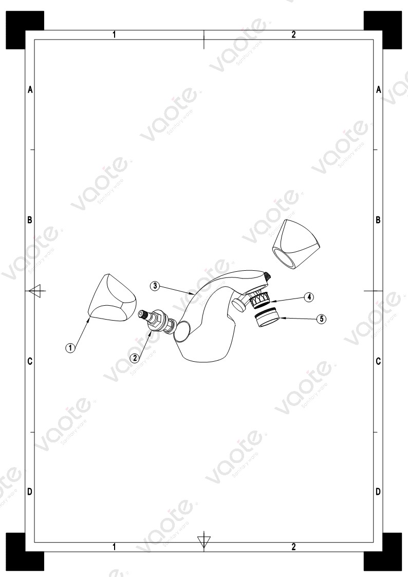 the structure of double handle basin faucet