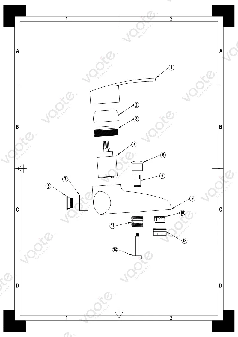 VT11001 sanitary ware single lever brass body ceramic cartridge bathroom shower mixer taps faucet bath mixer structure