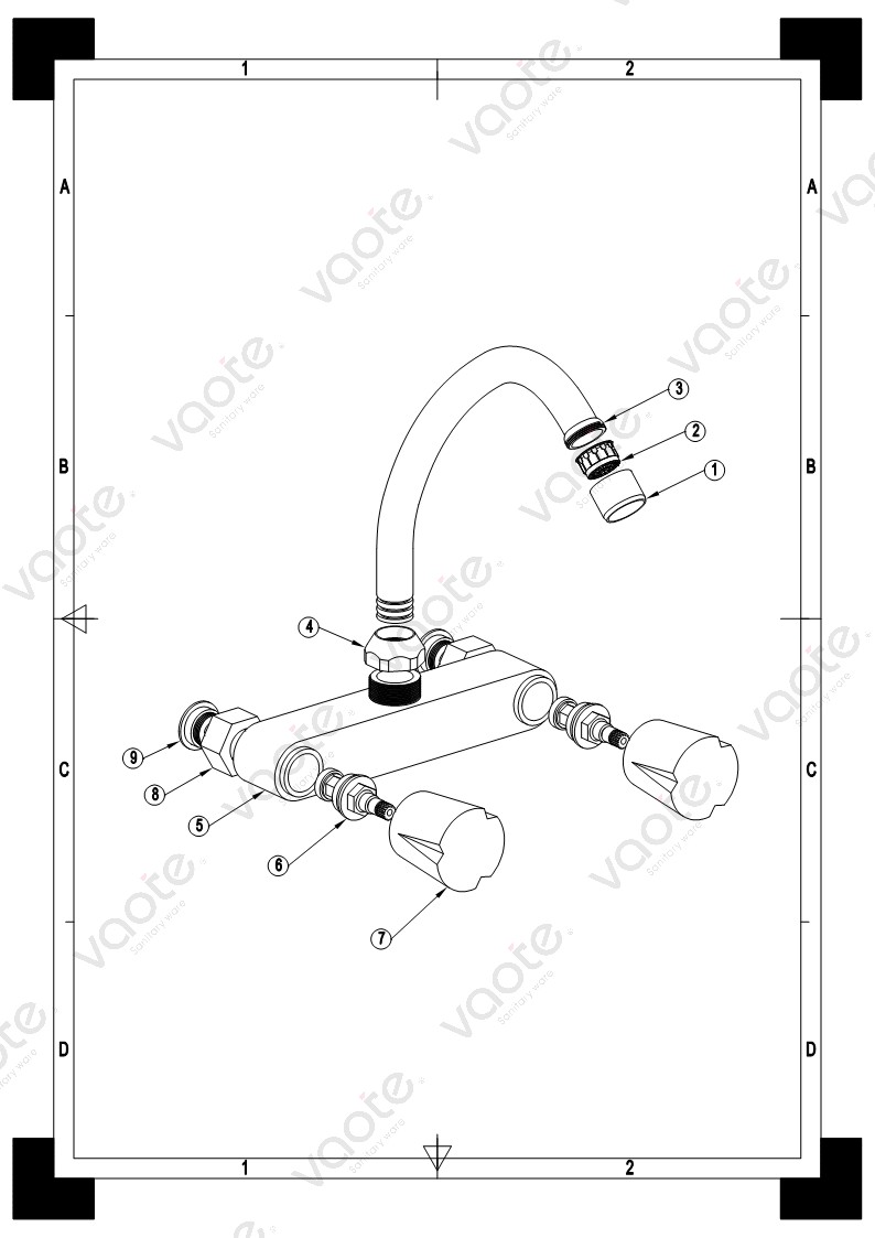 the structure of double handle kitchen mixer