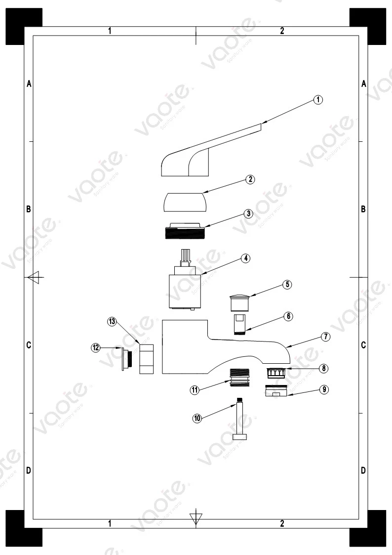 VT12201 single lever bathroom faucet brass body ceramic cartridge shower head mixer structure
