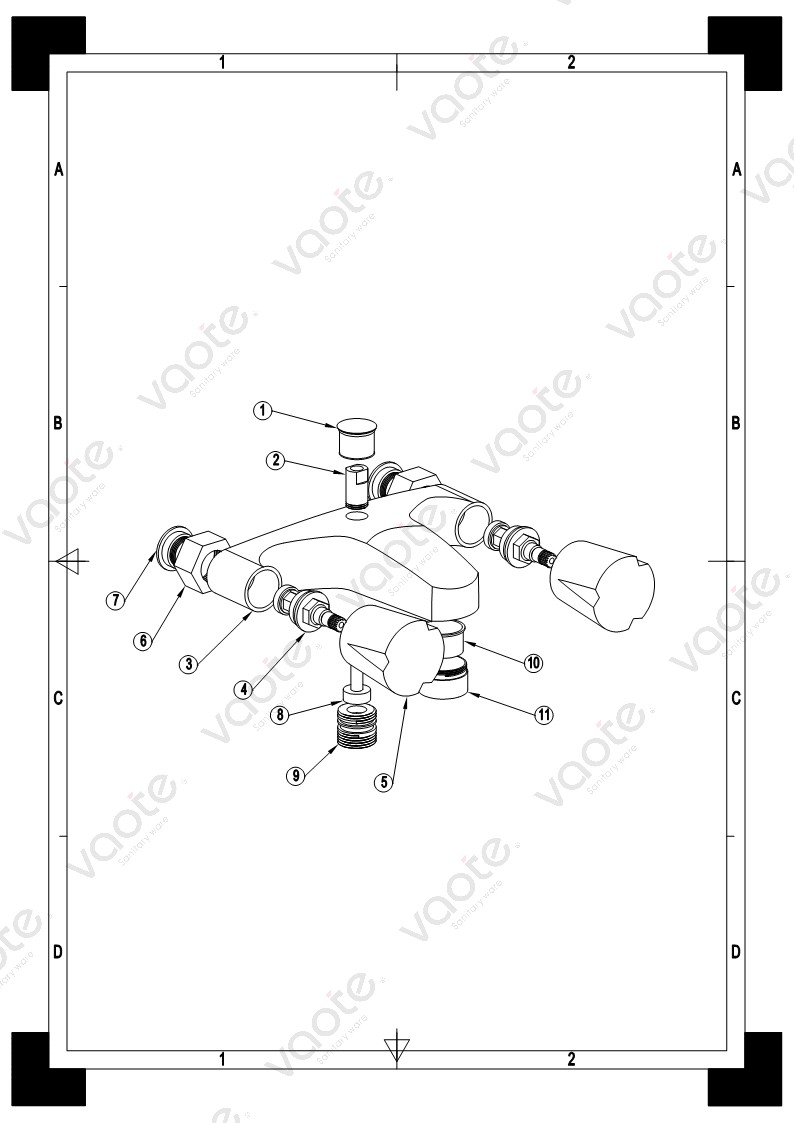 the structure of double handle bath mixer