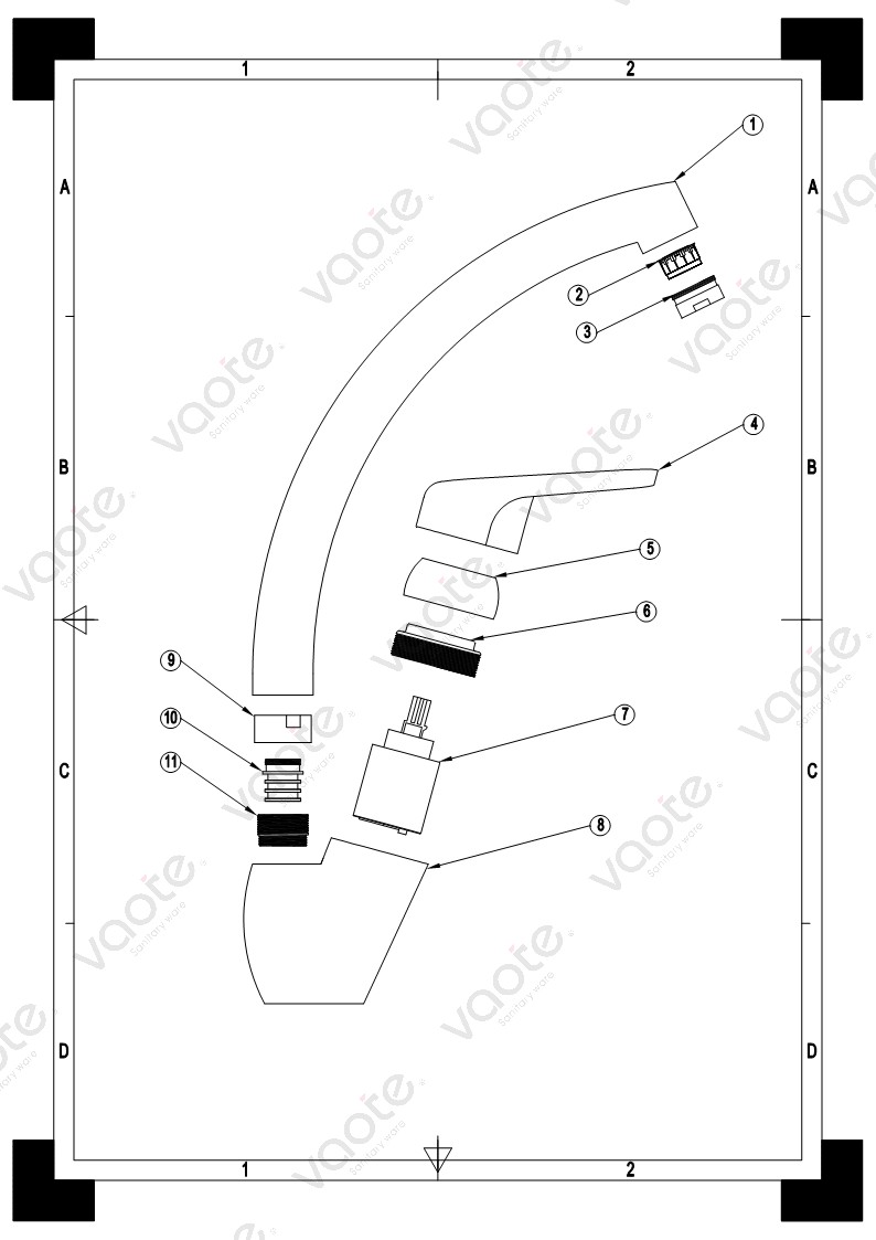 VT12206 sanitary ware high quality deck mounted brass material sink mixer faucet single lever structure