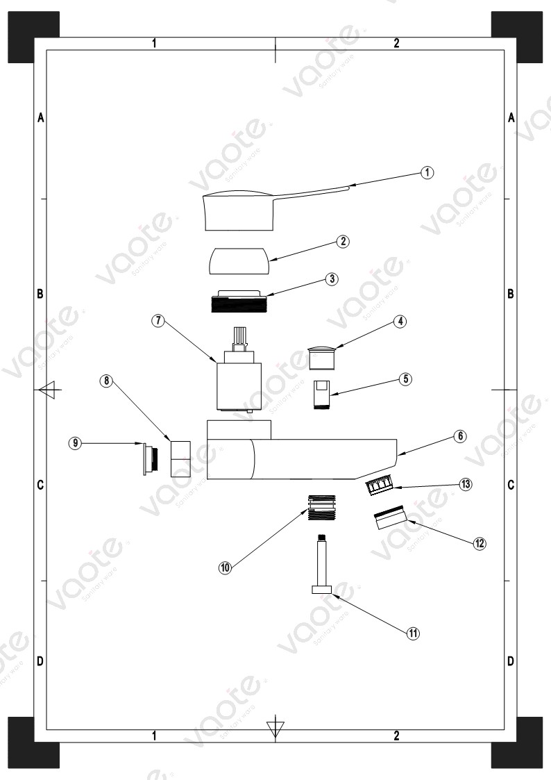 VT11201 ceramic cartridge bathroom shower mixer tapssanitary ware single lever brass body faucet bath mixer structure