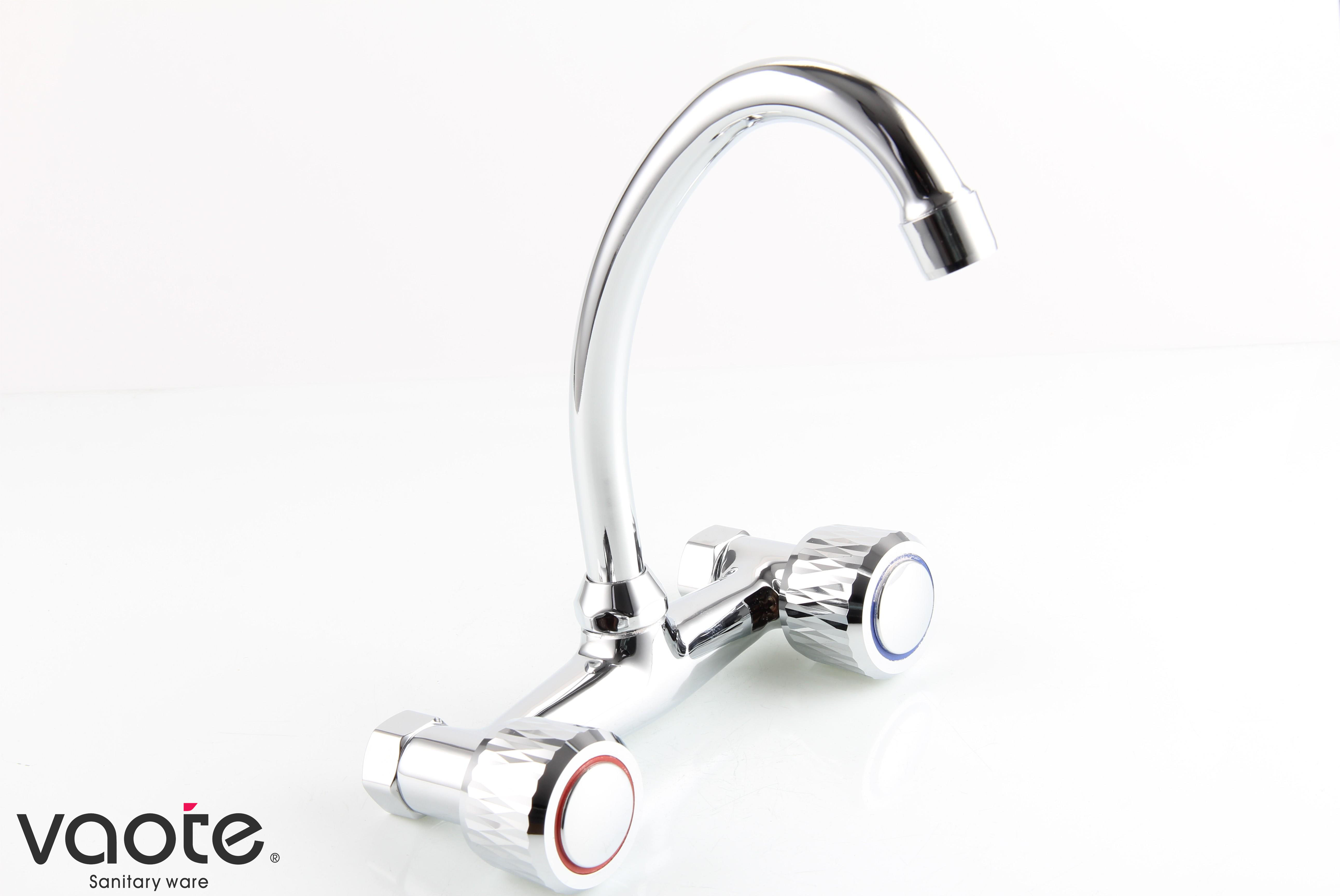 brass body double handle wall mounted kitchen faucet