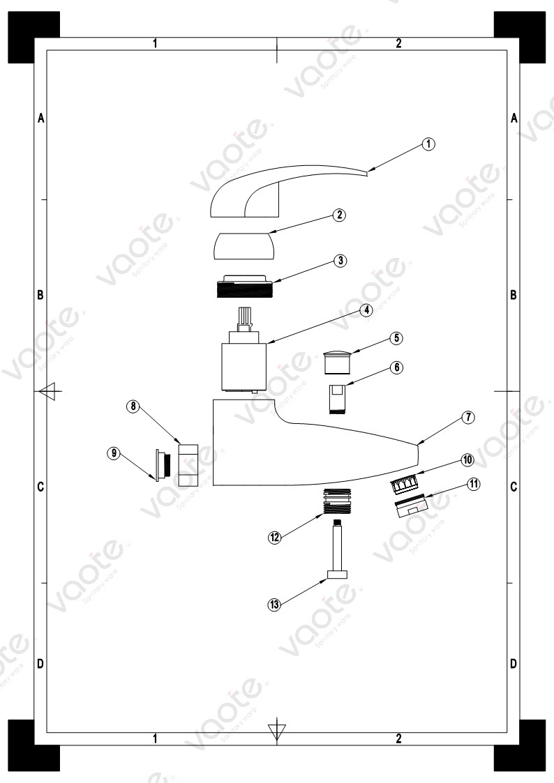VT12301 single lever bathroom faucet brass body bath mixer structure