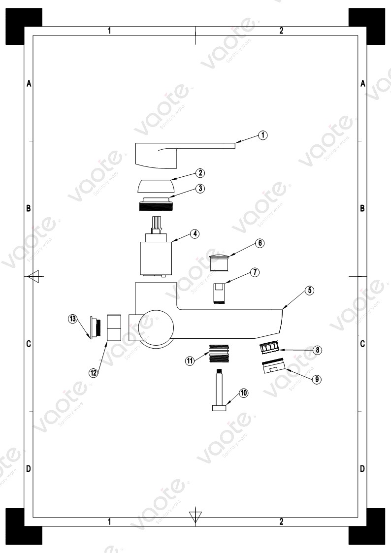 single lever brass body ceramic cartridge bath mixer structure