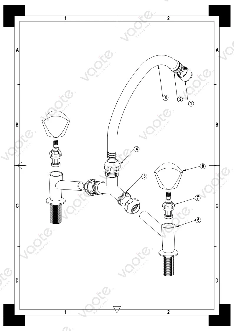 double handle brass material faucet structure