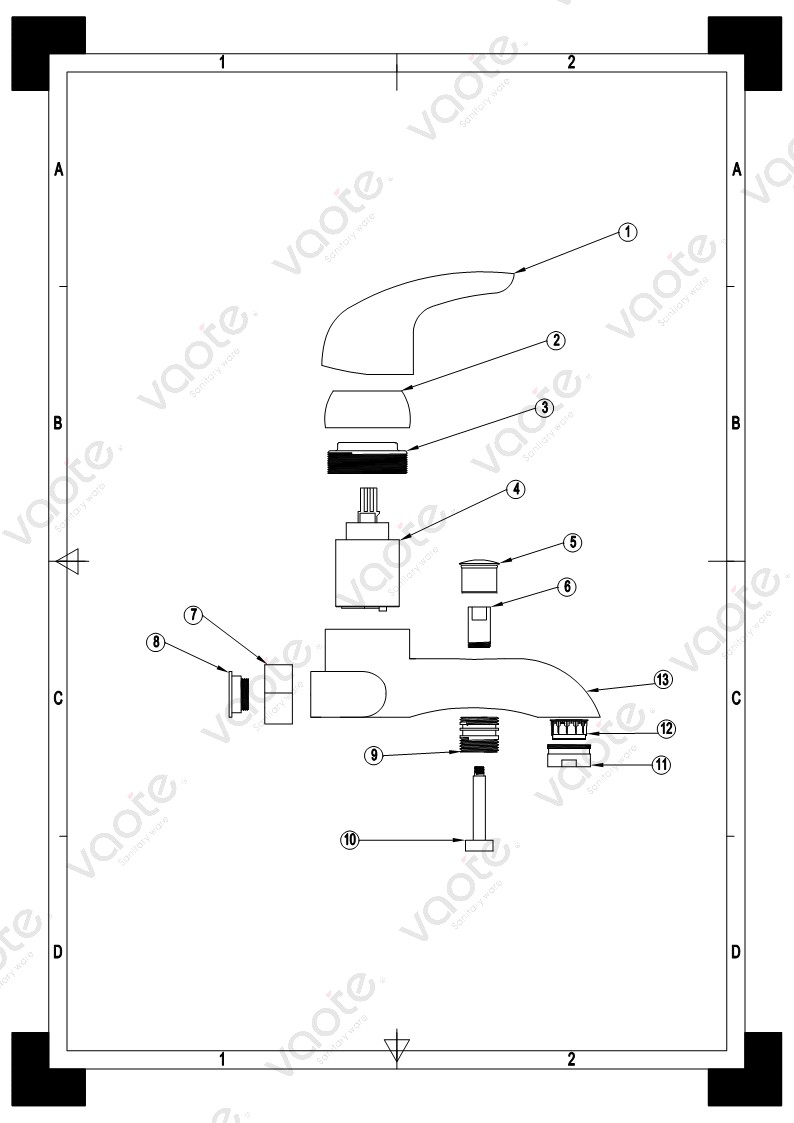 VT12101 single lever bathroom faucet brass body ceramic cartridge shower head mixer sanitary ware structure