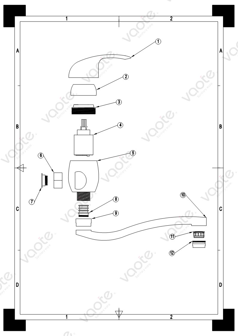 VT12502 kitchen faucet wall mounted mixer brass material Vaote modern kitchen taps building material sanitary ware structure
