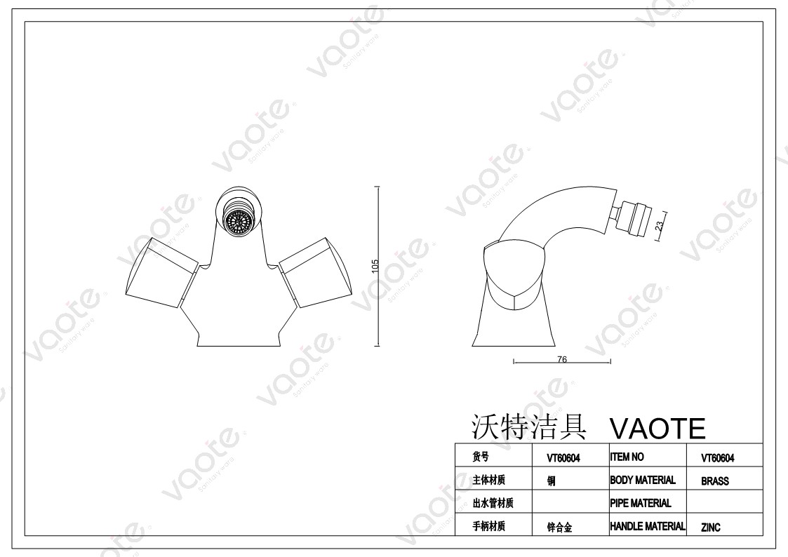 the structure of double handle bidet faucet