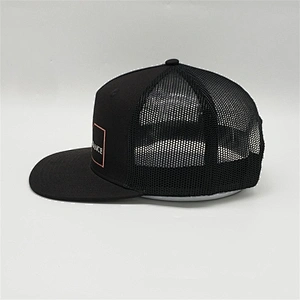 Custom  5 Panel Plain Flat Short Bill  Black Trucker Hats , High Quality Trucker Hats ,  100% Cotton Mesh Trucker Caps
