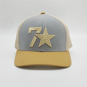 Custom Design 6panel Golden Thread Pentagram Hat 3D Embroidery Logo Baseball Mesh Trucker Cap