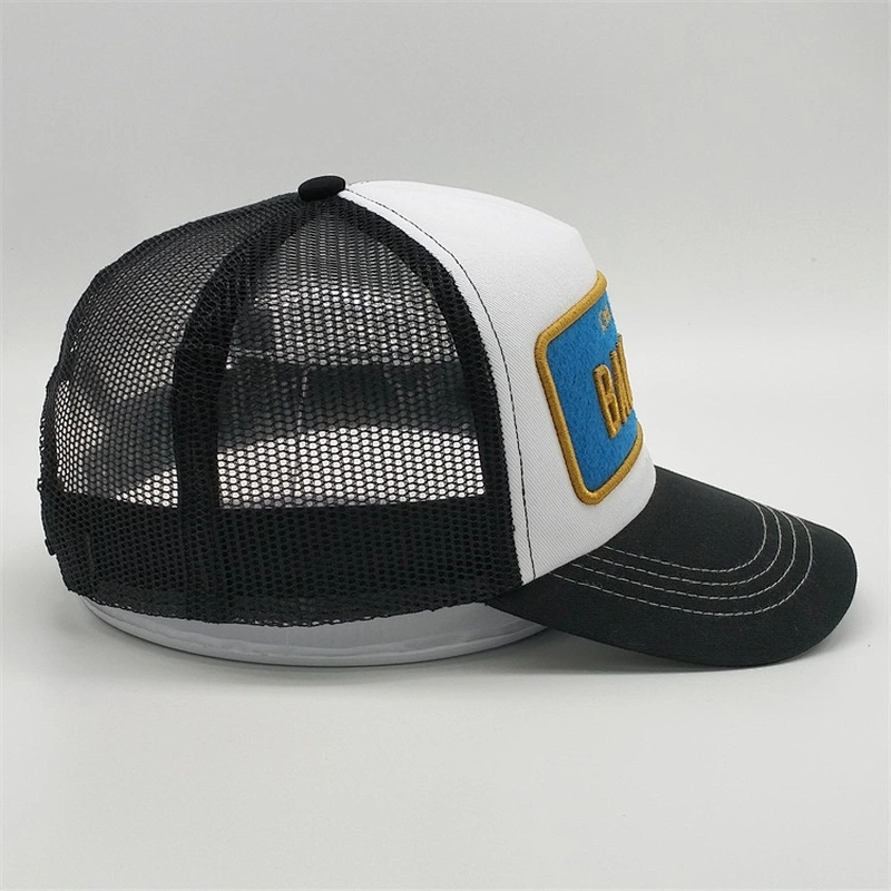 Wholesale Custom 5 Panel 3D Golden Embroidery Patch Foam Mesh fashion sports Trucker Caps Hat