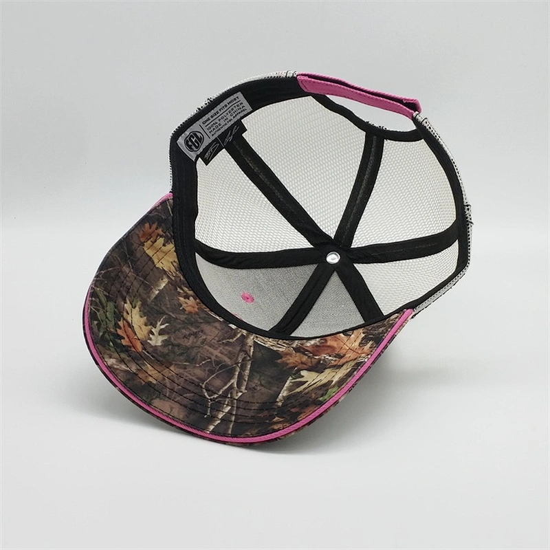 Factory Customised Real Tree Sandwich Brim Caps Pink Camo Trucker Hat With Embroidery