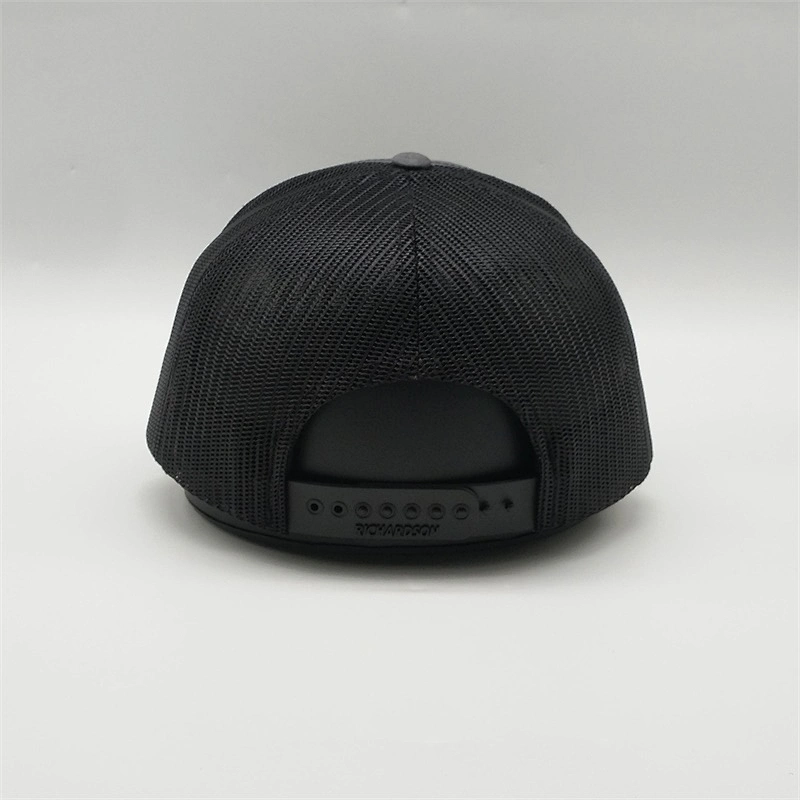 Factory Price Dark Black Black Mesh Truck Hats,New Fashion 6 Panel Unisex Polyester Trucker Cap,Design Embroidery Logo Hats