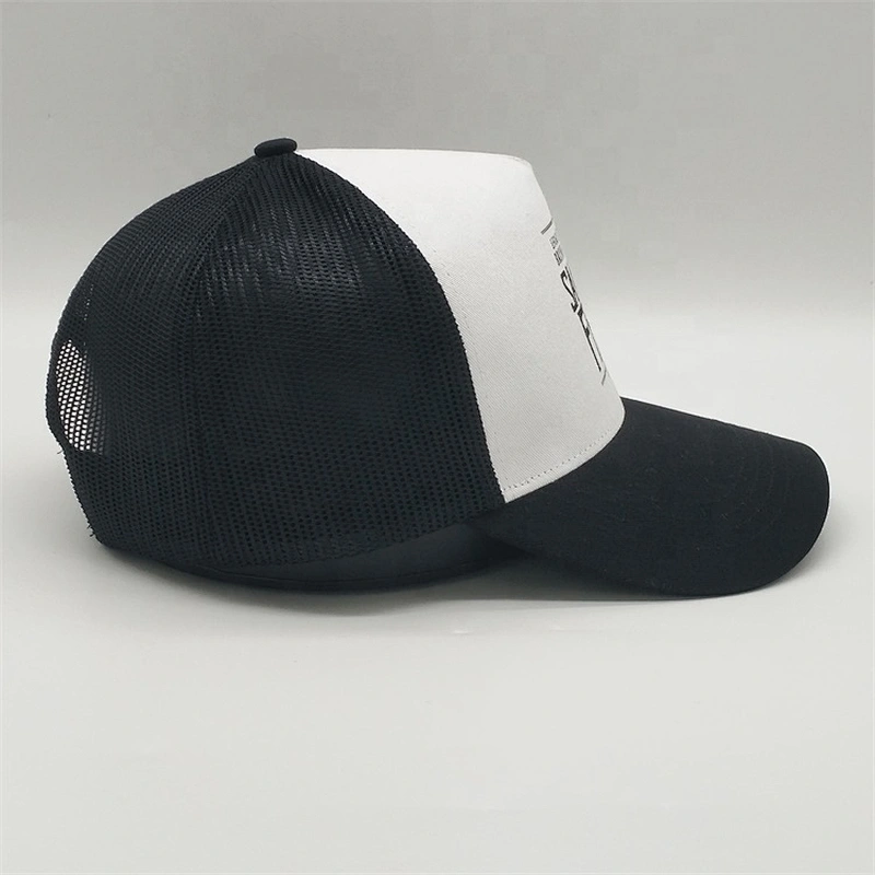 Custom 5 Panel Screen Printed Flat Brim Trucker Hat,White Trucker Cap Black Mesh,Personalized Trucker Caps