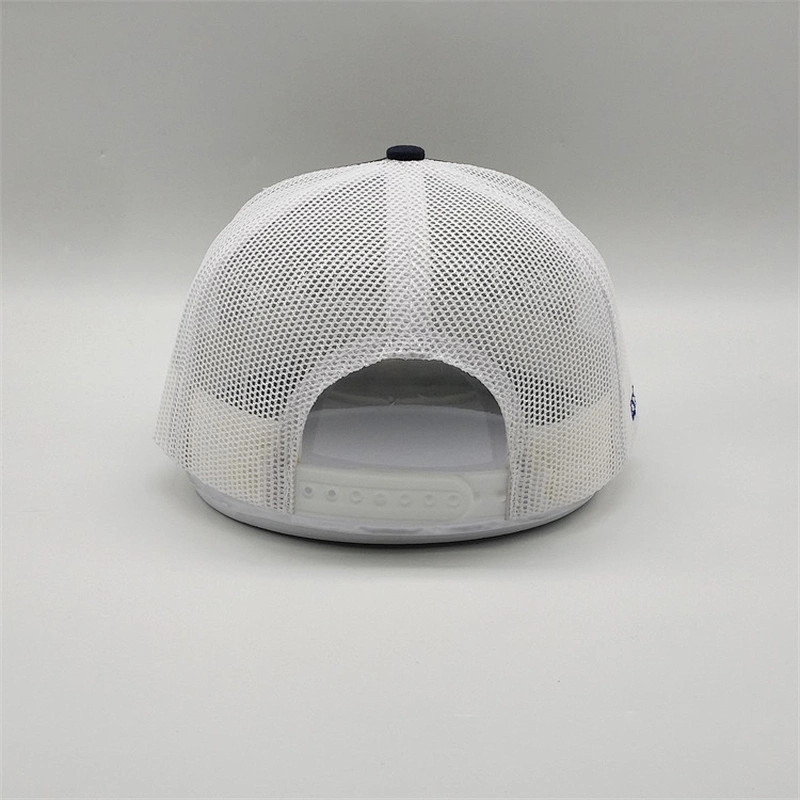 Custom Logo Fabric 6 Panel Snapback Trucker Hats,Embroidery Floral Navy Baseball Mesh Caps,Embroider Flat Blue Trucker Caps