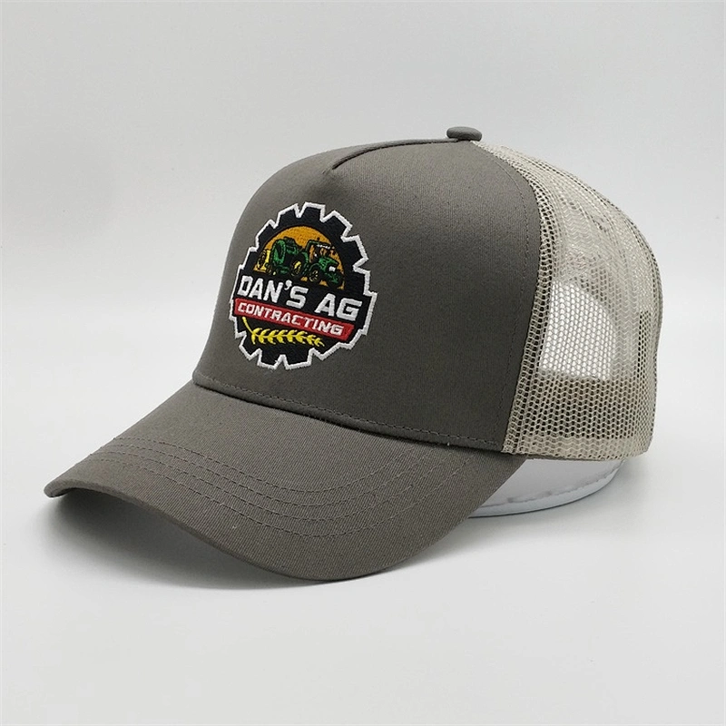 Factory Custom Mesh Back Grey Snap Back Cap Logo Embroidery Trucker Hat With Mesh