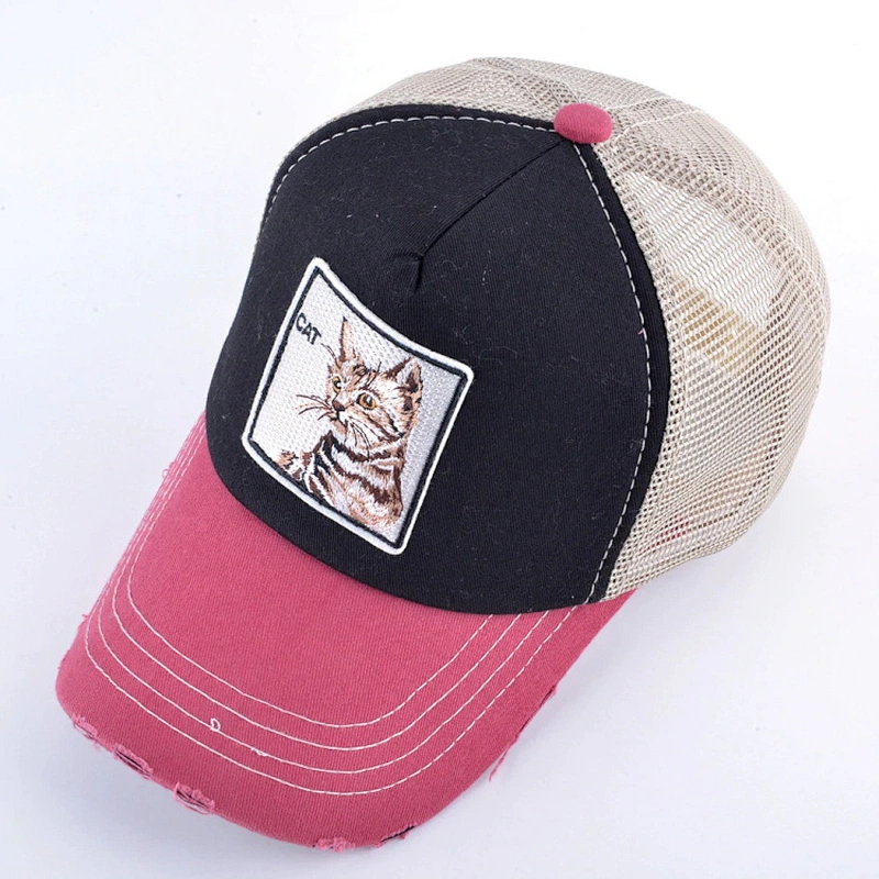 Wholesale distressed 100%cotton 5 panel blank animal hats mesh Unisex fashion trucker caps