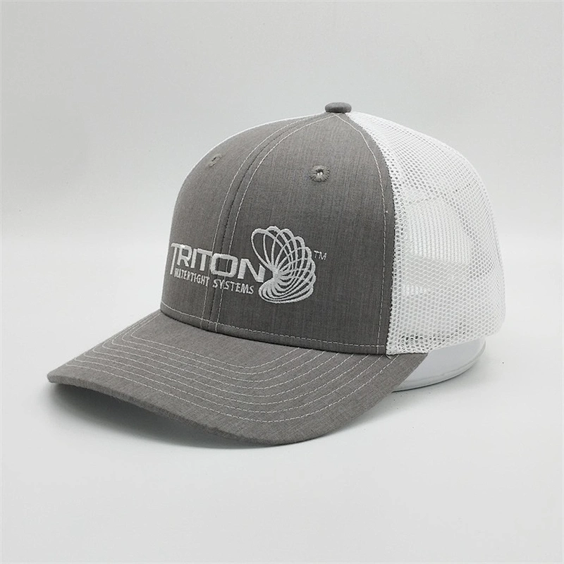 Custom White Embroidered Logo Trucker Cap,Heather Grey Trucker Hat,Adjustable Snapback Mesh Hats