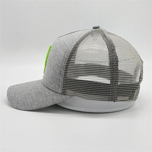 Plain Knitting Fabric Trucker Caps,Nylon Green 3d Embroidery Logo Caps,Customized 5 Panels Light Gray Trucker Hats