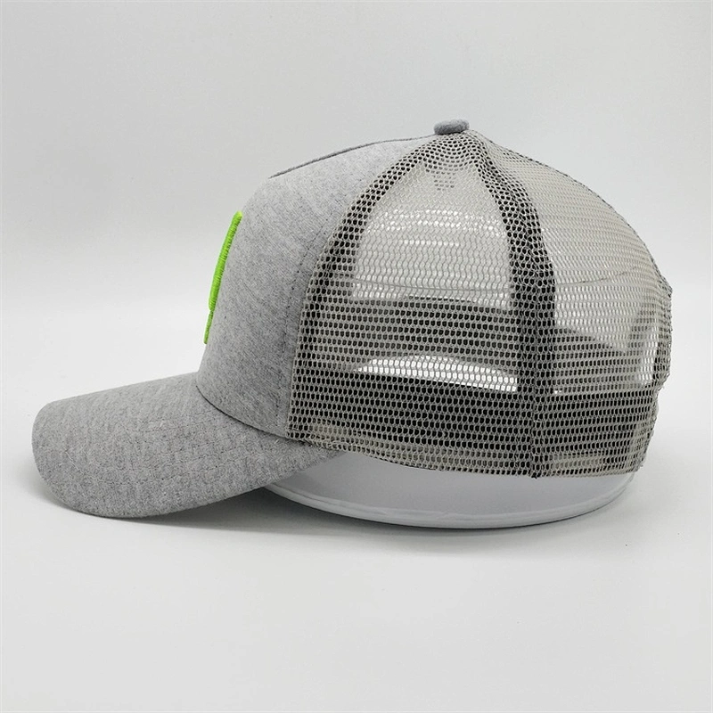 Plain Knitting Fabric Trucker Caps,Nylon Green 3d Embroidery Logo Caps,Customized 5 Panels Light Gray Trucker Hats