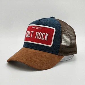 Custom Suede Hip Hop Mesh Trucker Women Men Hat Brown Brim Hats Embroidery Patch Cap Plastic Adjustable Buckle